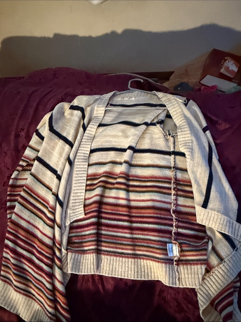 Pink Rose Striped Cardigan in Cream, Navy, Burgundy and Green